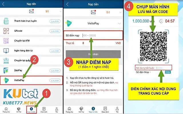 Nạp tiền Kubet bằng ứng dụng Viettel Pay